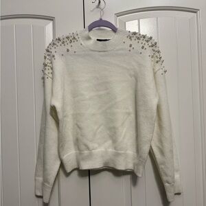 Forever 21 White Sweater with Pearl Details